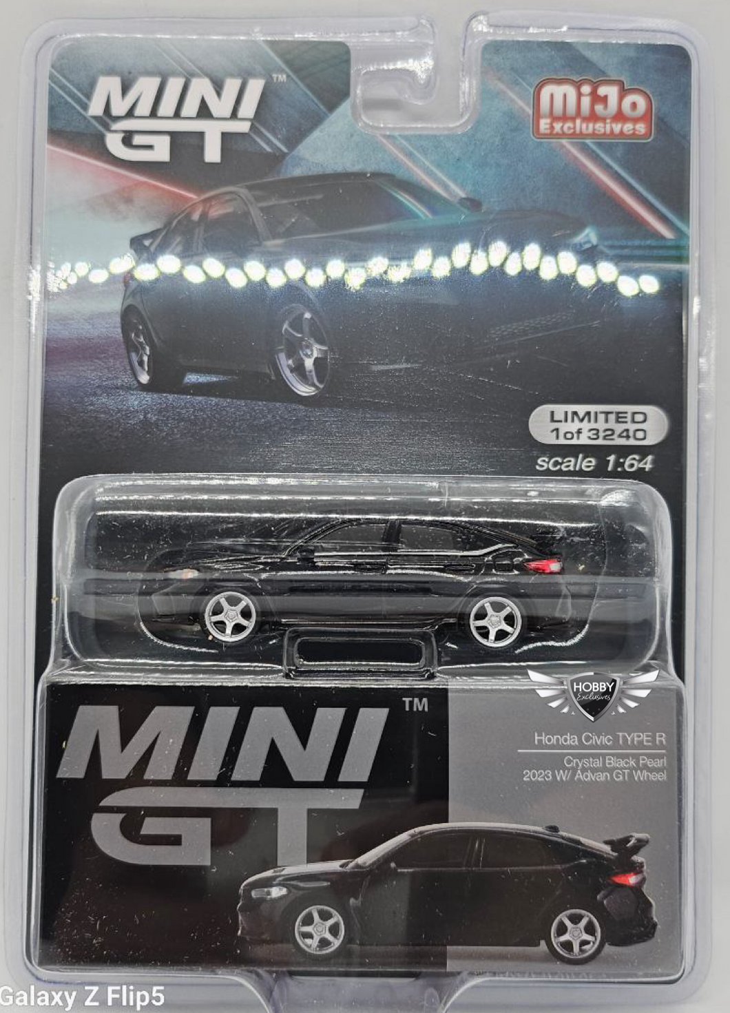 Honda Civic Type R Crystal Black Pearl 2023 W/ Advan GT Wheel #585 Mini GT MiJo Exclusives