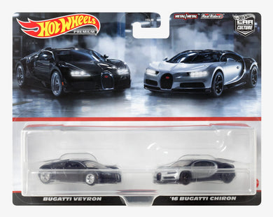 Hot Wheels Premium Car Culture 2-Pack, Bugatti Veyron & 2016 Bugatti Chiron