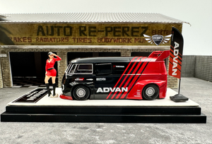 VW T1 Bus "Advan" w/Figure & Flag TimeMicro